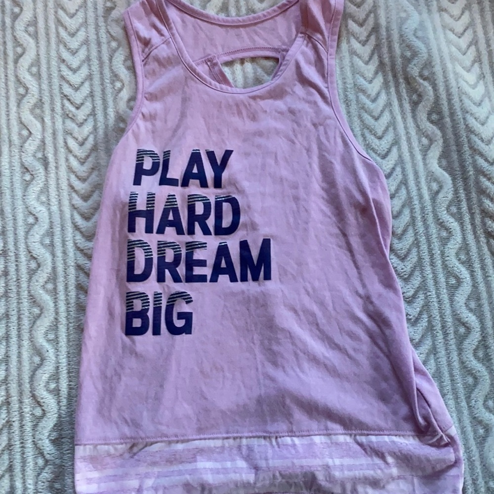 Lavender tank top with text